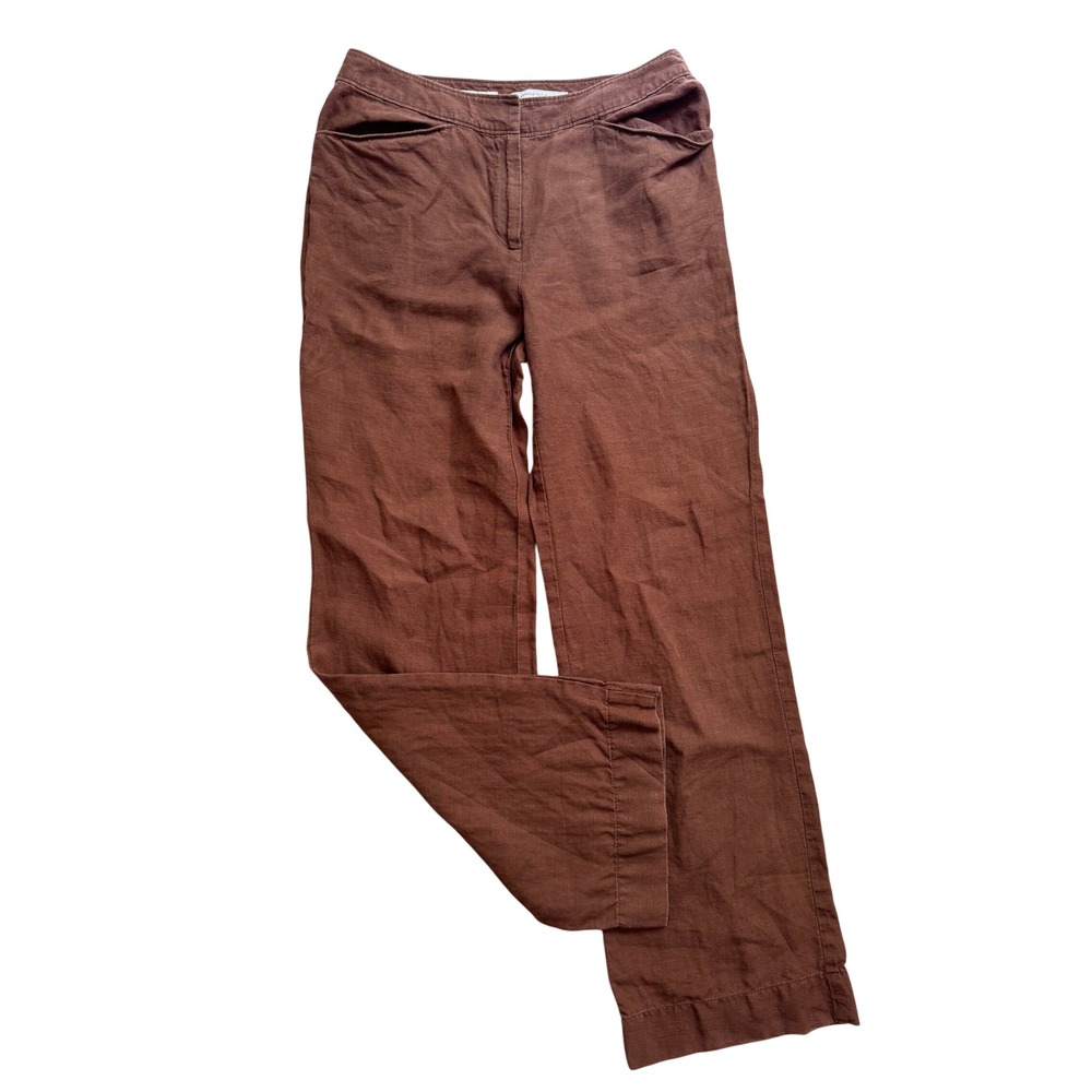 J. Jill Brown 100% Linen Wide Leg Pants Genuine Fit at Waist Size 2